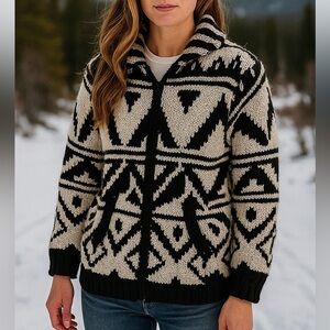 Lost Horizons Wool Handknit Chunky Knit Cardigan Sweater NWT Size XXS Cowichan